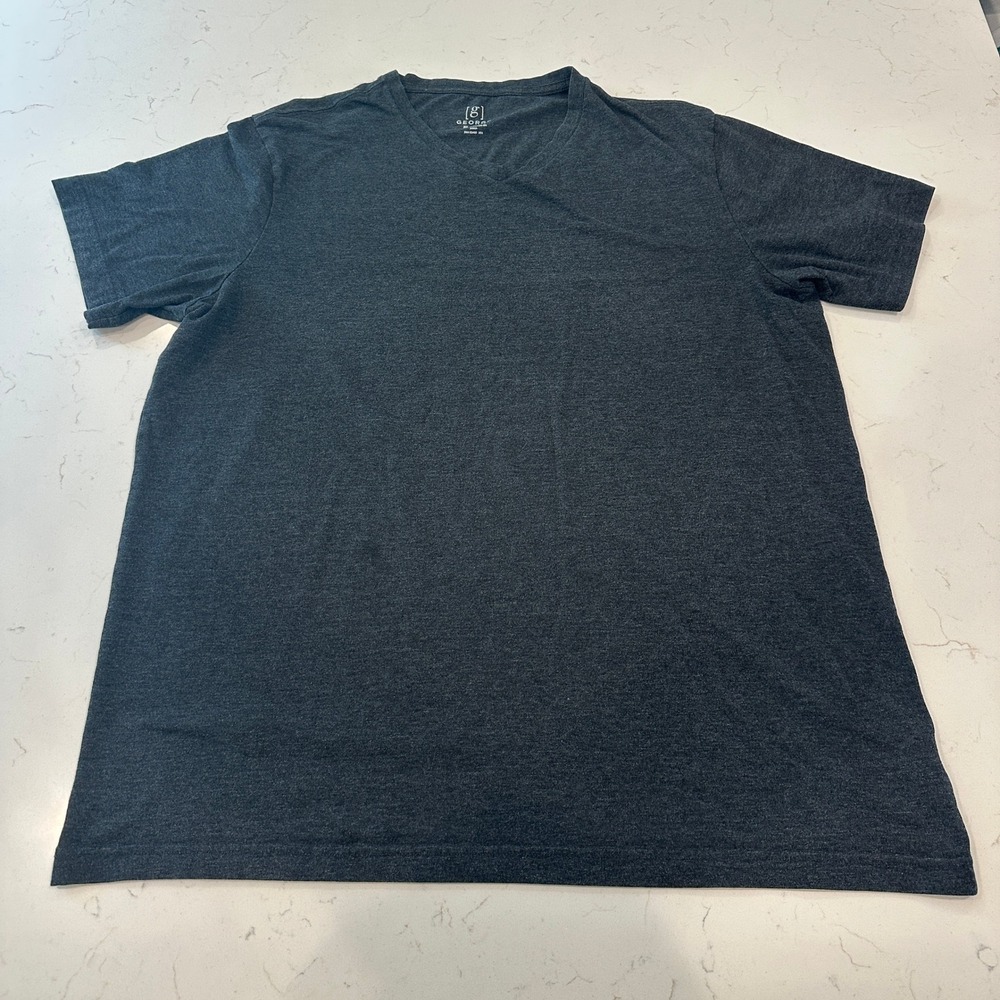 George Mens V-Neck T-Shirt Charcoal Heather Gray Short Sleeve XL 46-48